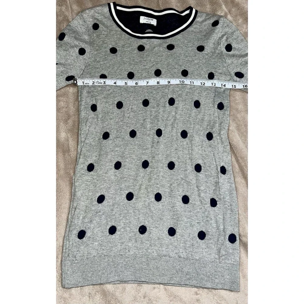 J.Crew Womens Cotton Teddie Sweater Gray Navy Polka Dot Crew Neck Pullover Sz XS